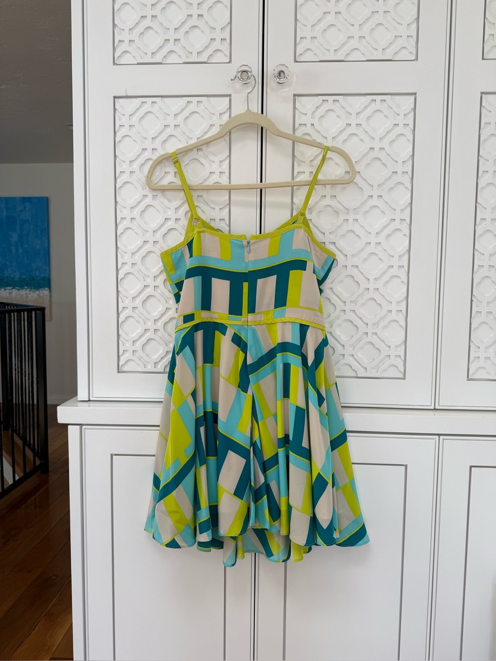 Amanda Uprichard Lime & Teal Geometric Spaghetti-Strap Dress